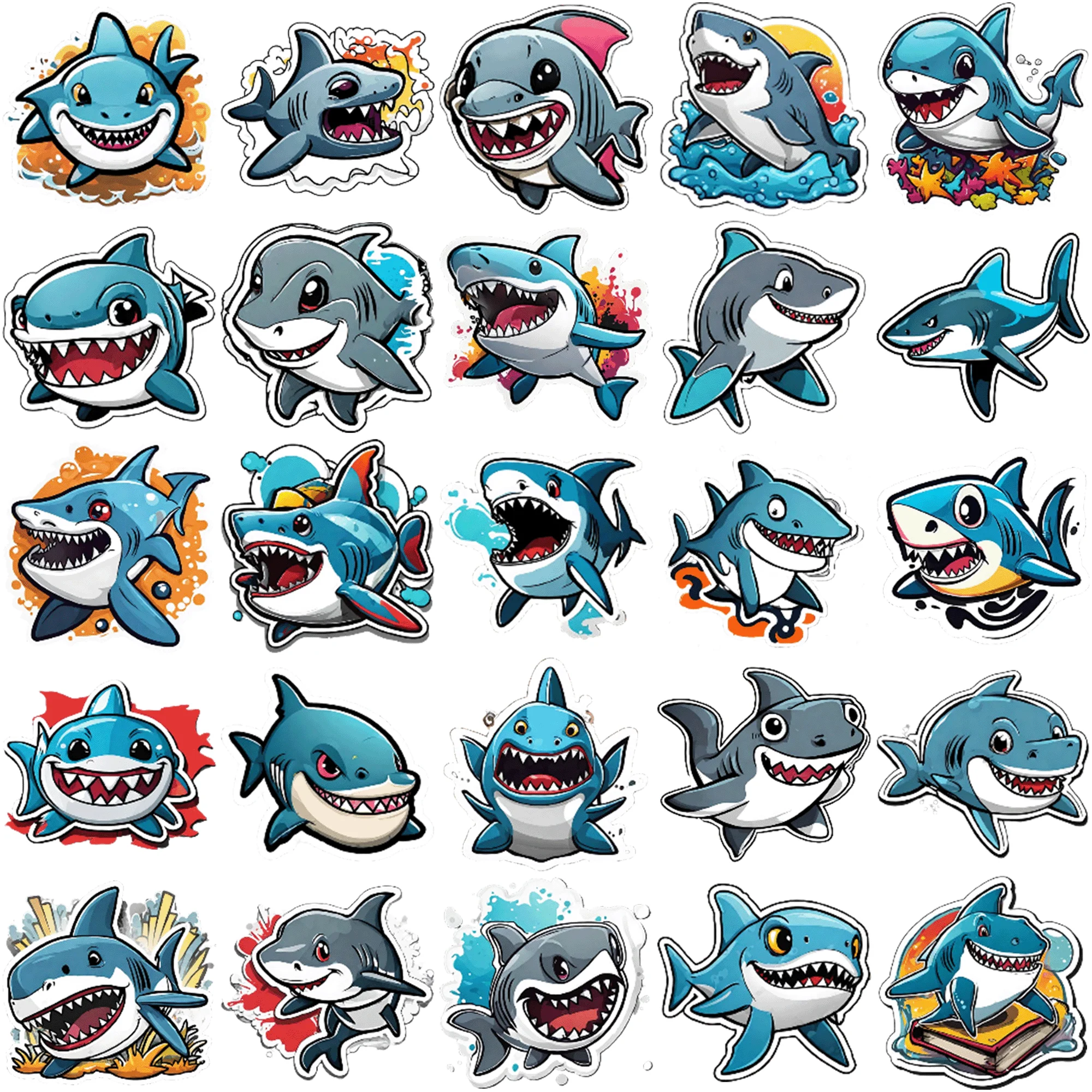 50 pieces of cute cartoon shark graffiti stickers Cute Cartoon Shark Graffiti Stickers for Home Decor