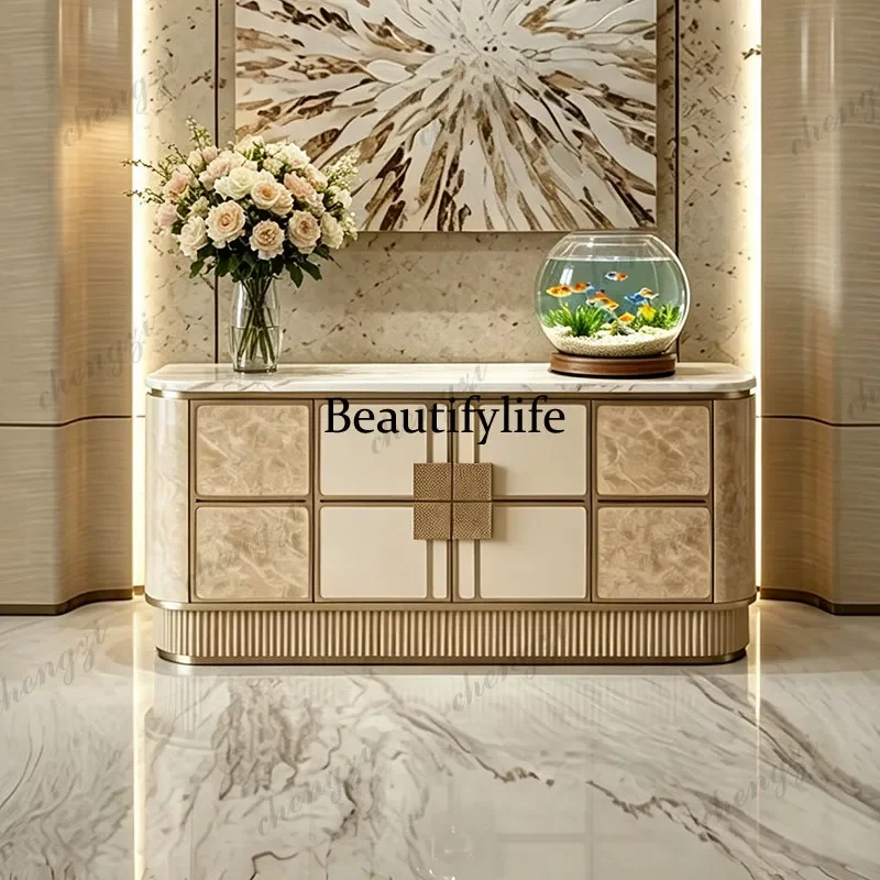 Italian light luxury solid wood dining side cabinet large flat floor living room art decoration cabinet medieval retro P182