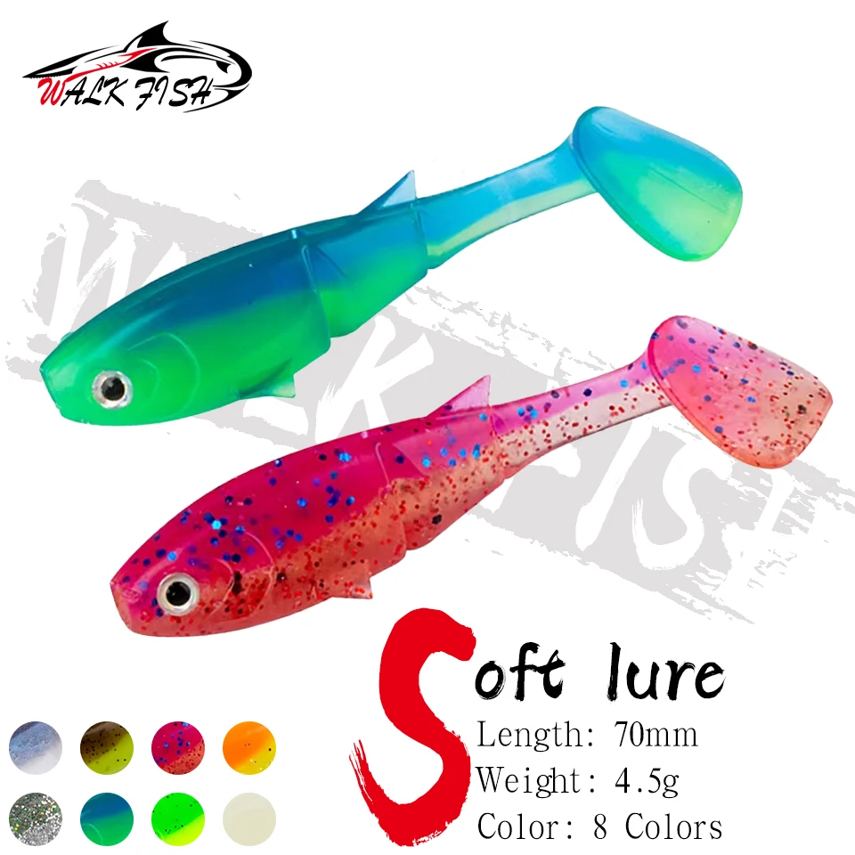 WALK FISH 6PCS 7cm 4,5g Neue Weiche Köder Shad Paddle Schwanz Gefälschte Künstliche Köder Angeln Getriebe meer Angeln Jigging Köder Süßwasser