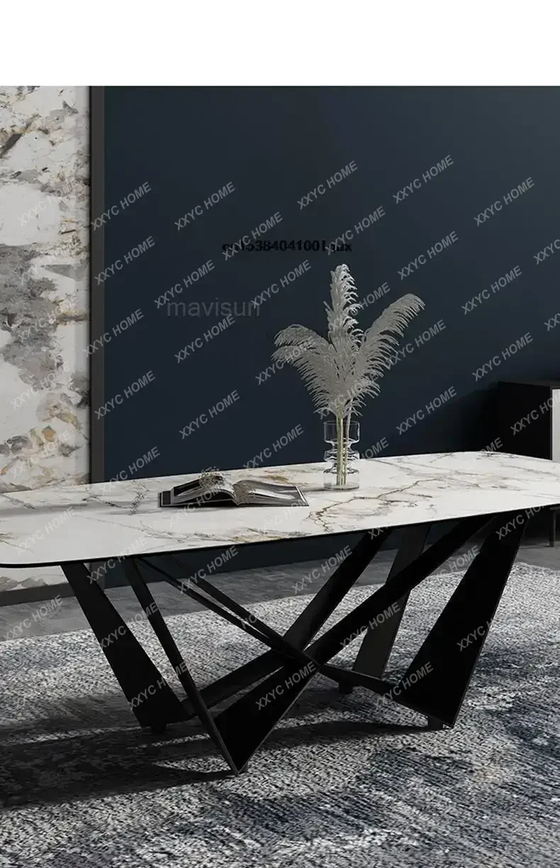 

Luxury High-End Custom Natural Marble Rectangular Dining Table Set For 6 Person Fashion Modern Restaurant Dining Table