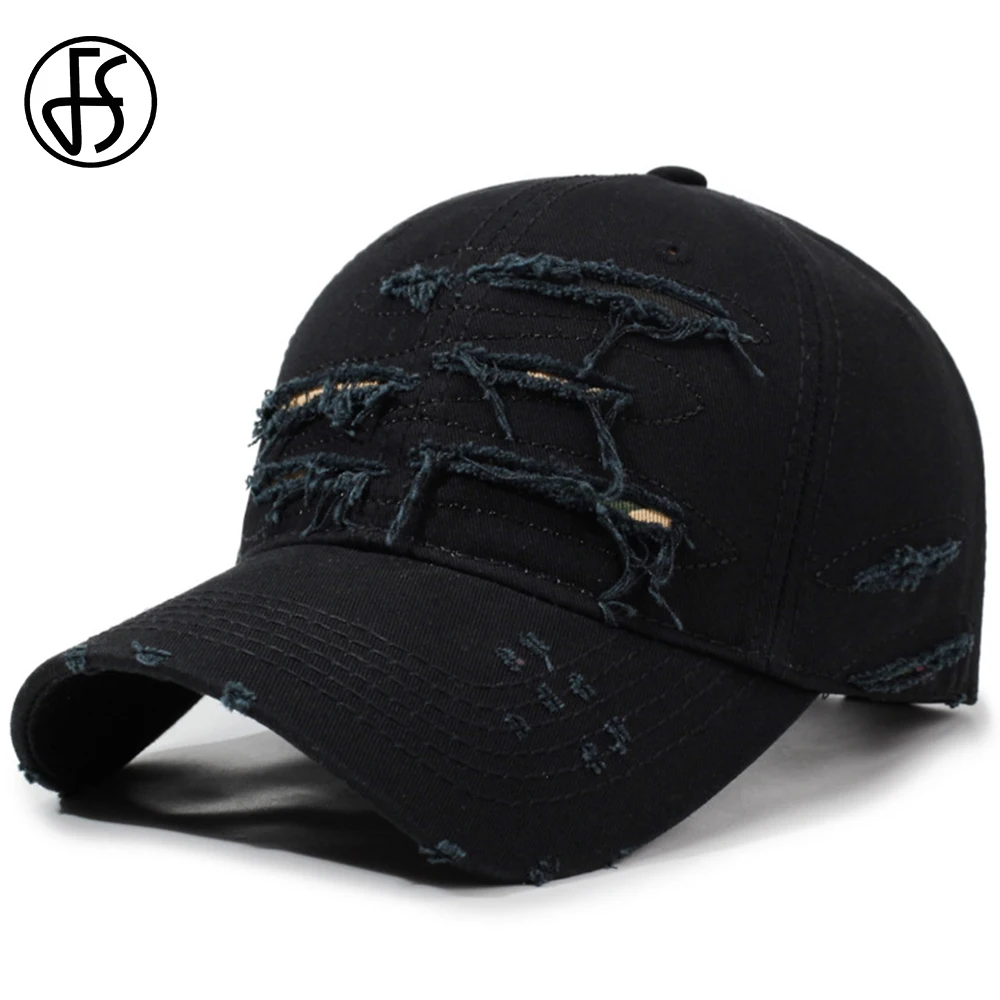 

FS Trendy Worn Hole Baseball Cap For Men Black Beige Small Face Women Hats Summer Korean Deep Top Washed Hip Hop Caps Casquettes