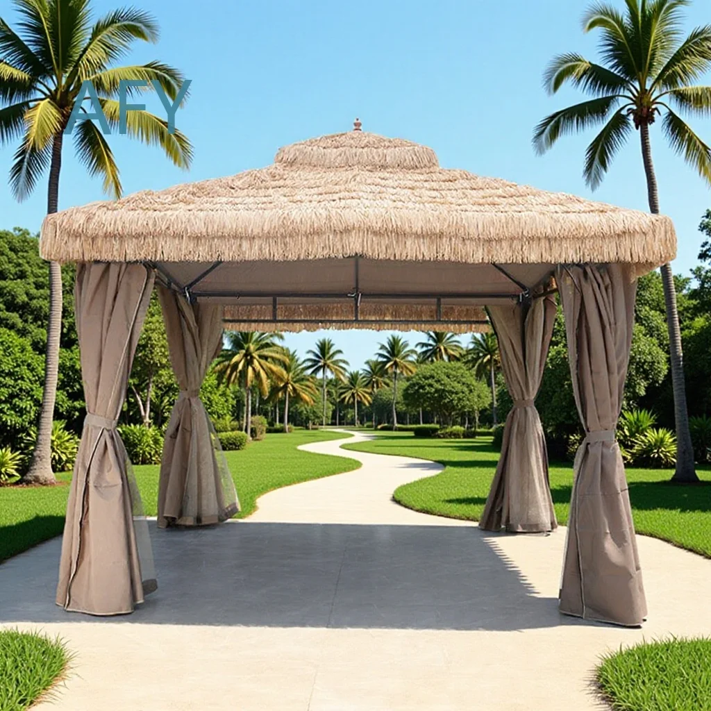 Simulation thatched roof outdoor pavilion courtyard four corners leisure pavilion scenic farm agritainment awning wholesale