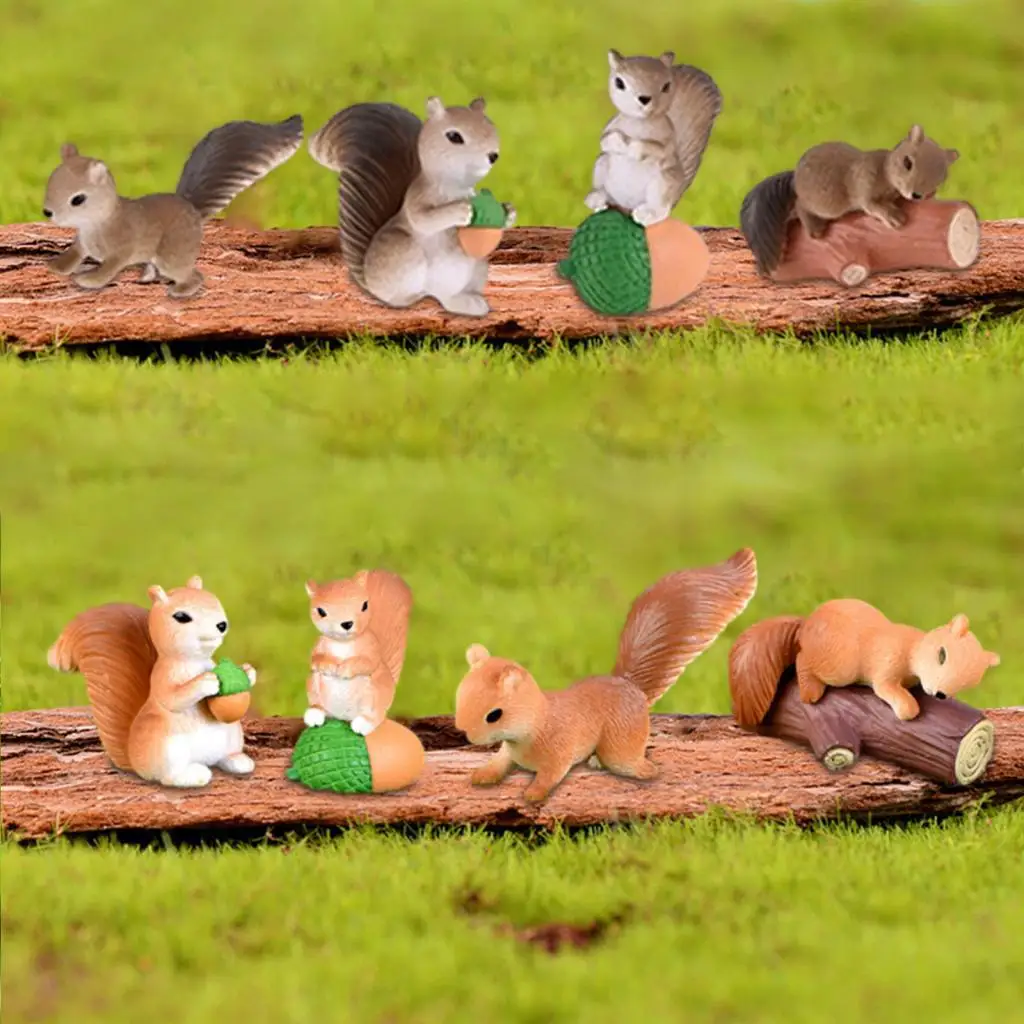 Mini Squirrel Animal Figurines Miniature Squirrel Garden Statue Cute Crafts Fairy Garden Accessories for Shelf, Office