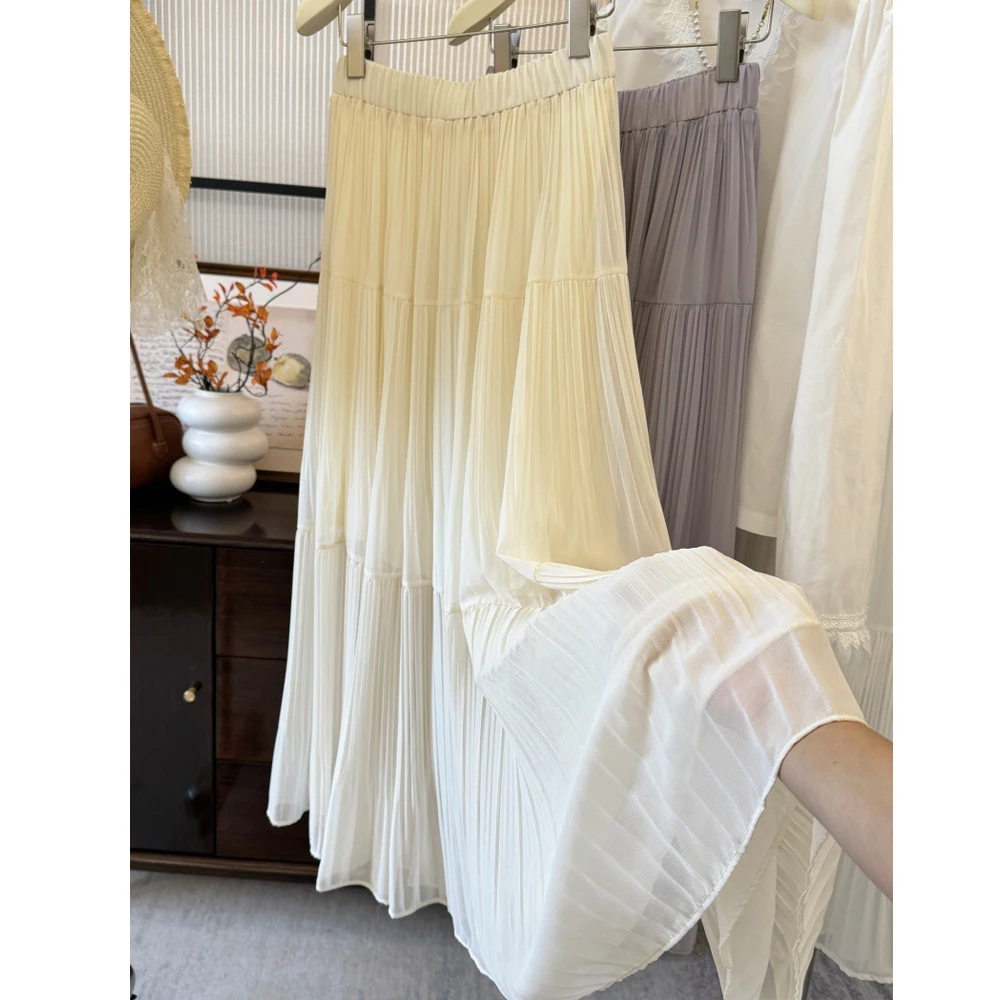 

2025 женские белые длинные юбки трапециевидной формы с высокой талией в стиле бохо, сексуальная шифоновая юбка, женские летние макси-юбки, брендовая уличная одежда Faldas Femme