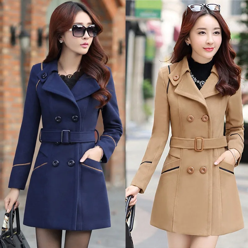 

2025 New Fashionable Temperament Women Polo Collar Trench Coat Thickened Fashion Autumn Winter Jacket Petite Ladies Wool Coat