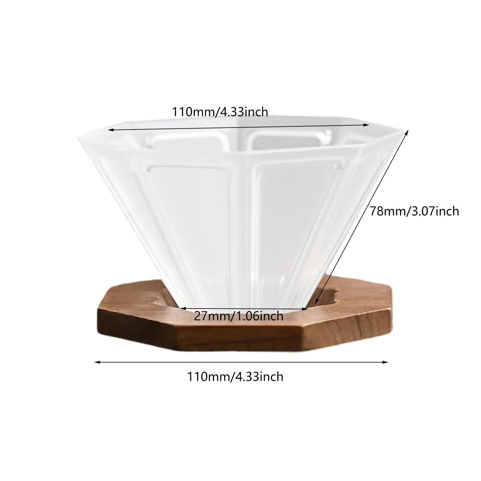 ウォールナットウッドホルダー付きコーヒーフィルターカップ、安定した樹脂八角形フィルターカップ