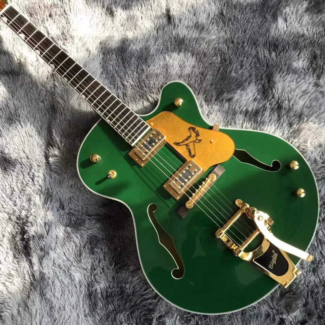 

Custom Semi Hollow Body Jazz Electric Guitar With Bigs Tremolo Special Quality Tuner in Green Color EMS Door to Door Delivery