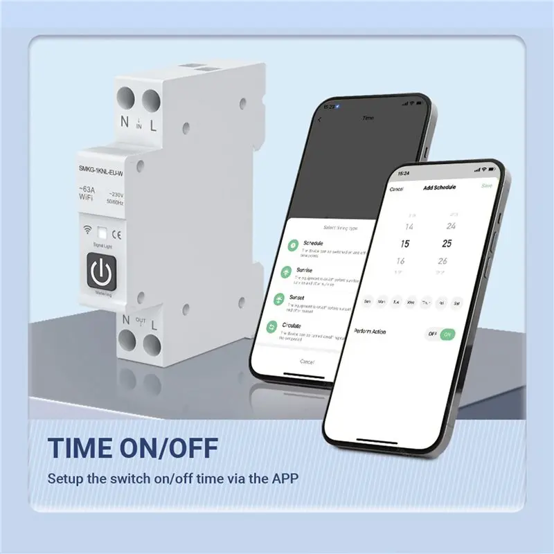 B50B 5X Tuya WIFI Smart Circuit Breaker 1P+N 1-63A Adjustable DIN Rail with Metering for Alexa