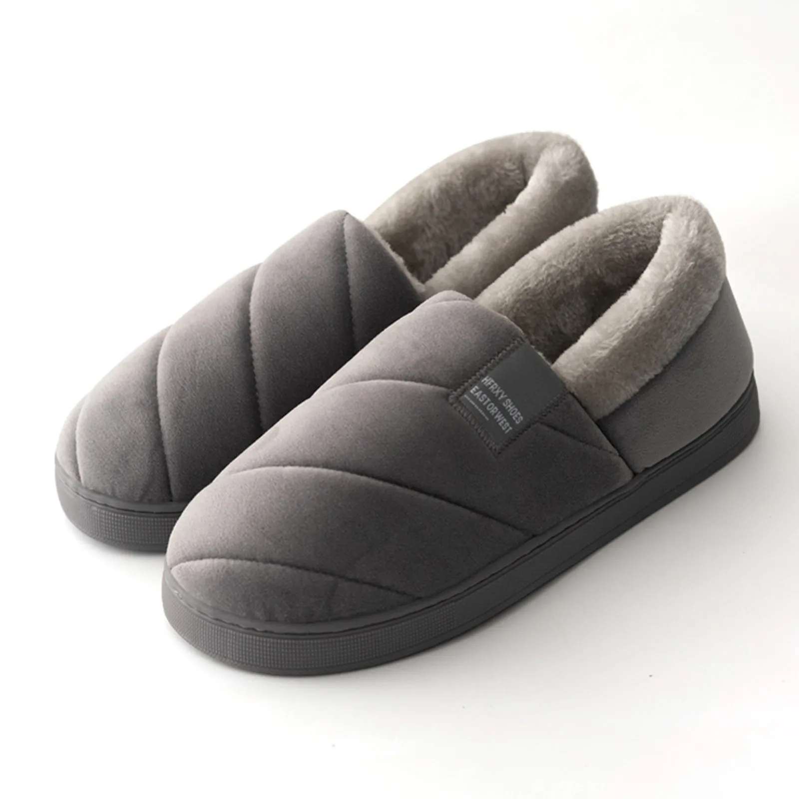 Couple Home Slippers Winter Warm Plush Cover Heel Comfortable Cotton Shoes Women Men House Bedroom Casual Non Slip Furry Slides