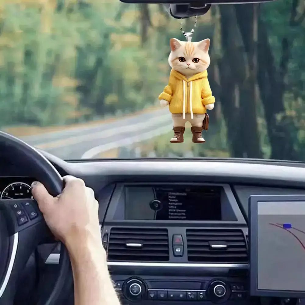 1Pcs Cat Acrylic Ornaments Rearview Mirror Decorative Ornament Car Animal Hanging Decoration Interior Creative Realistic Pe K1S6 image 3