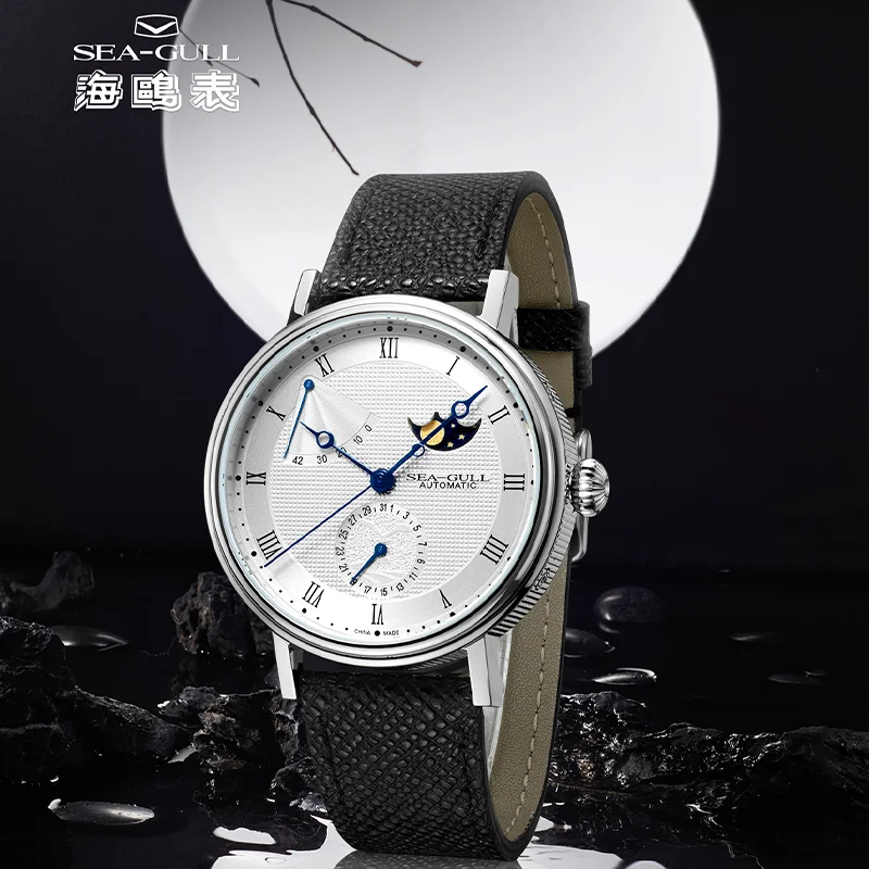Seagull Men's Watch Moon Phase Automatic Watch ST2130 5Bar Waterproof Mechanical Watches Calendar Watches for Man reloj 6092