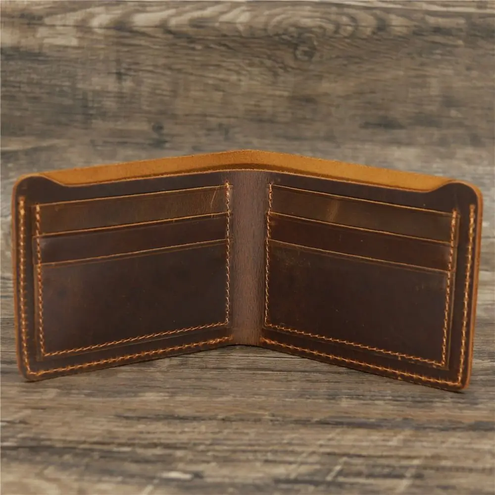 Bifold Design Men Genuine Leather Wallet Short Style Retro Handmade Wallet Minimalist Lightweight Card Bag Business