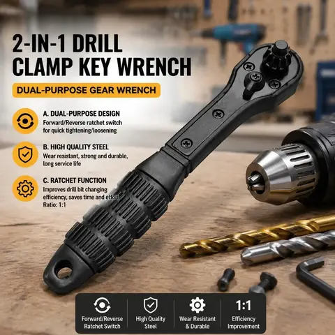 2 in 1 ドリルチャックキーレンチ デュアルヘッドラチェットスパナ ユニバーサルクランピングツール 12.7mm 17.5mm ドリルプレス、ハンド電動ドリル、旋盤用ツールチャック交換用ハードウェア ハンドツール プレミアム品質の鋼製構造