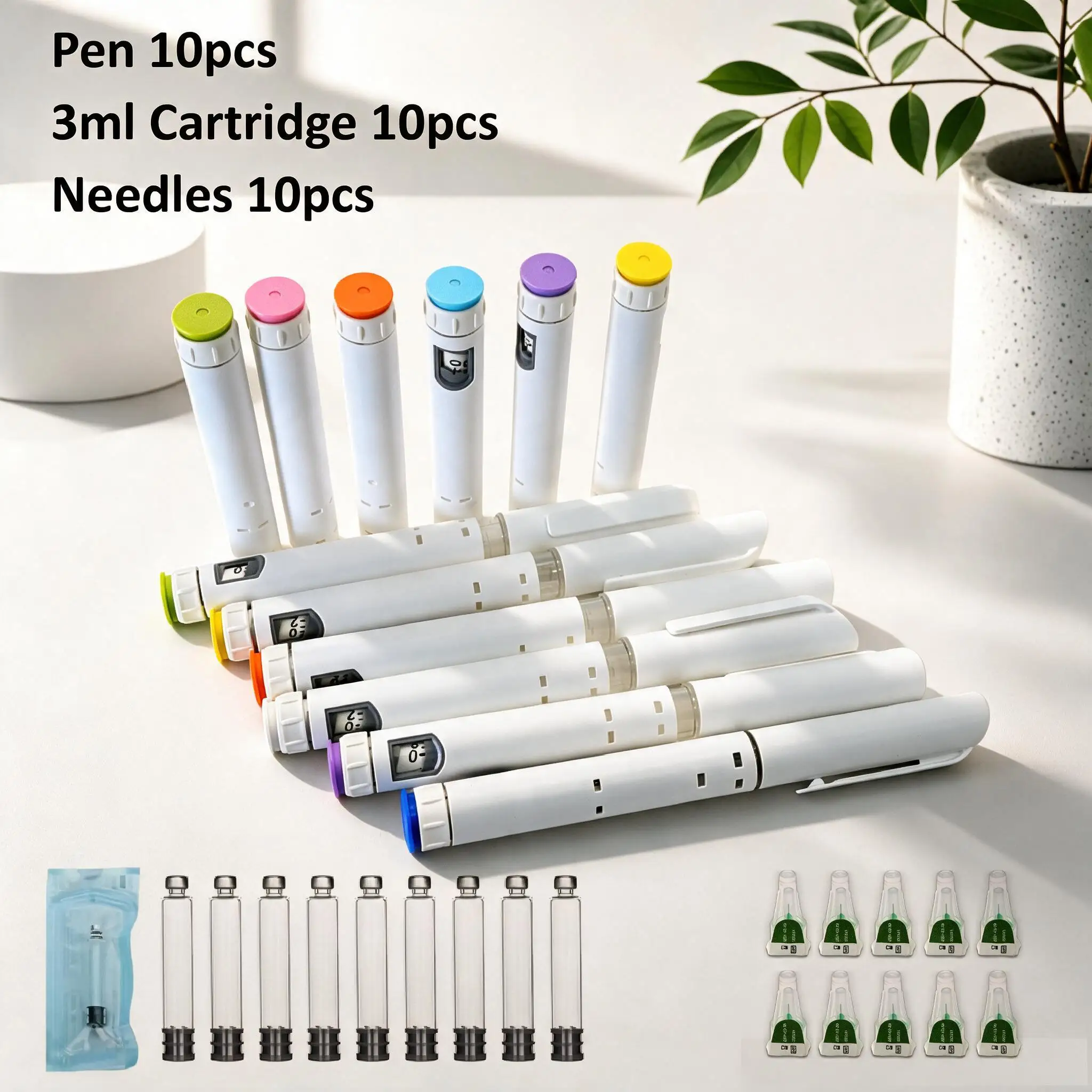 10pcs 60IU Plastic Disposable Beauty Peptide Injection Pen With 3ml Glass Cartridge 4mm 8mm Needle for Personal Safe Body Care