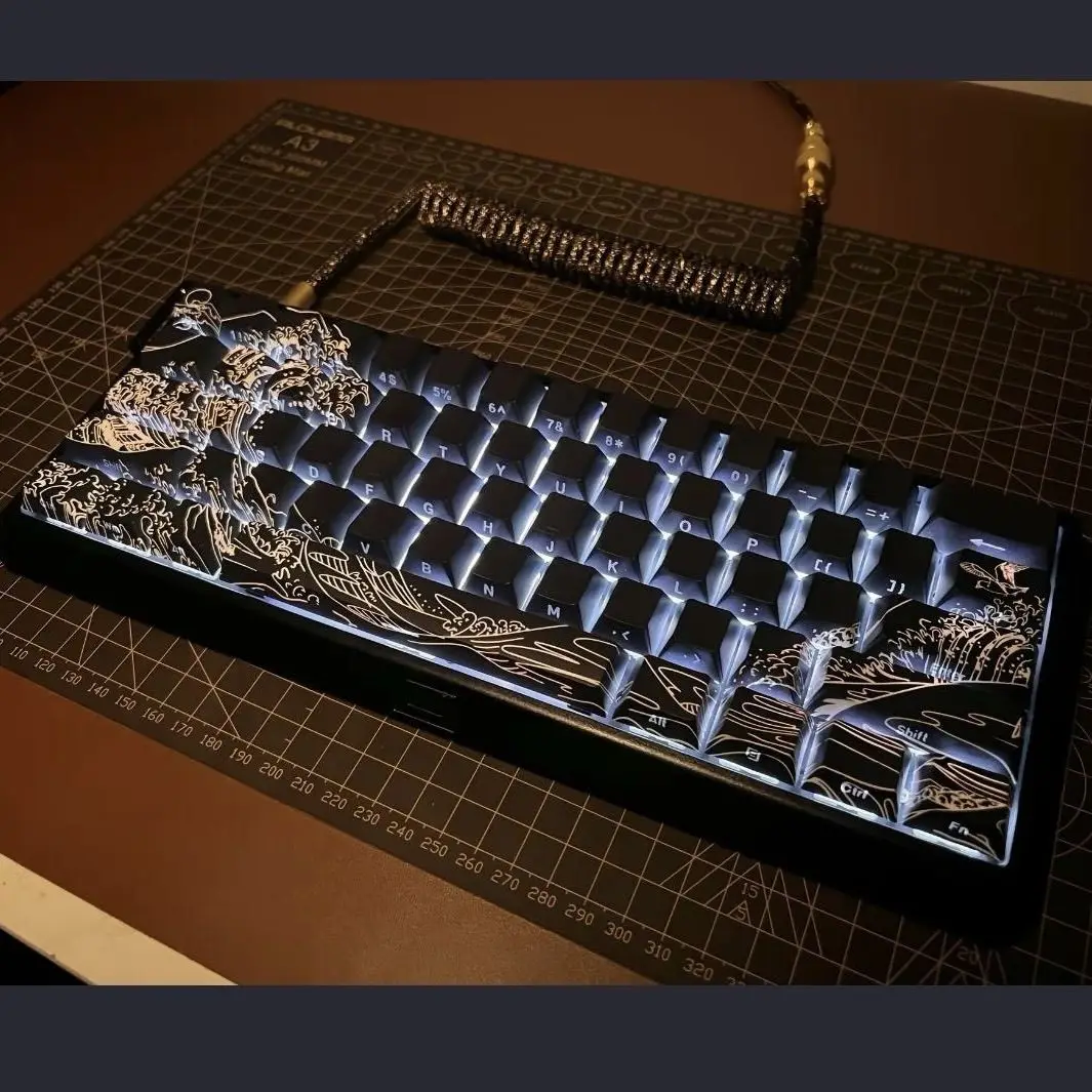 

130 Key PBT Ukiyo-e Custom Keycap Set Side Printed Translucent Heat Sublimation Compatible with 68/75/108 Mechanical Keyboards