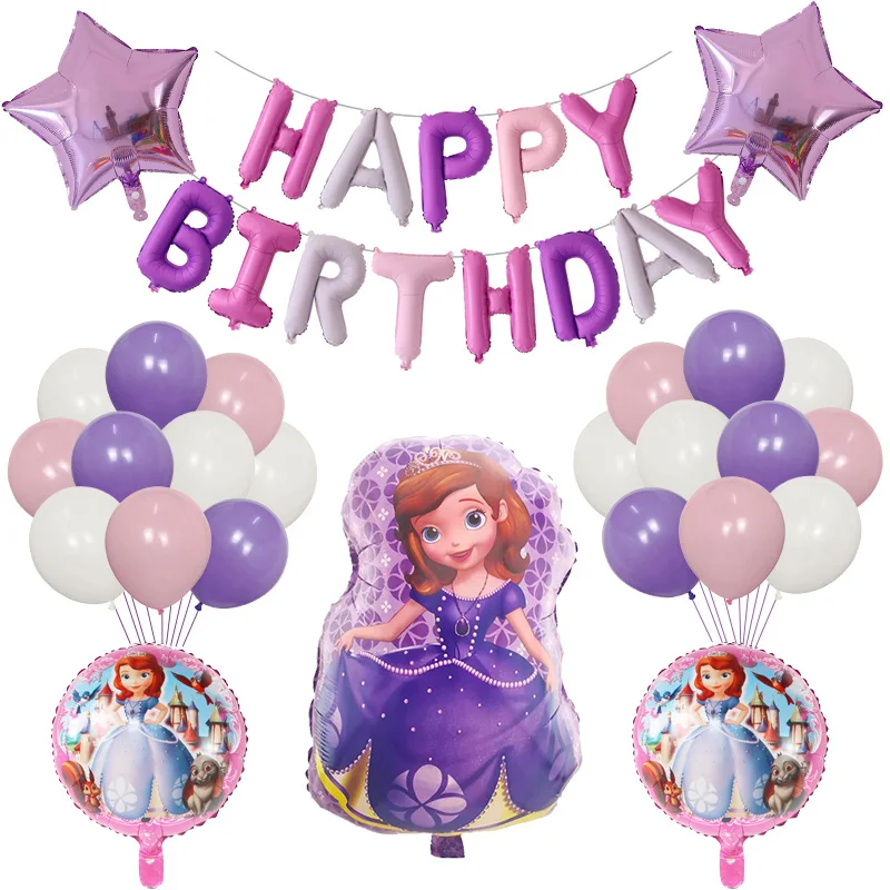 1set Big Princess Sofia Themed Party Decoration Helium Air Globos Birthday Wedding Party Latex Balloon Kids Toys Baby Shower