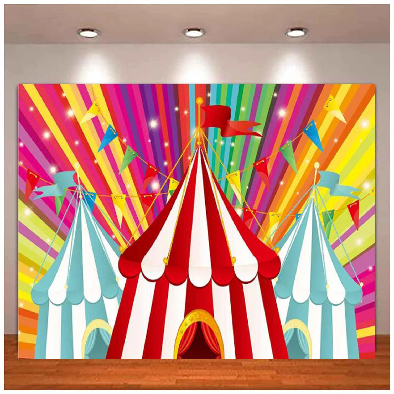 

Circus Tent Photography Backdrop Carnival 1st Birthday Baby Shower Party Kids Cake Table Decor Watercolor Colorful Background