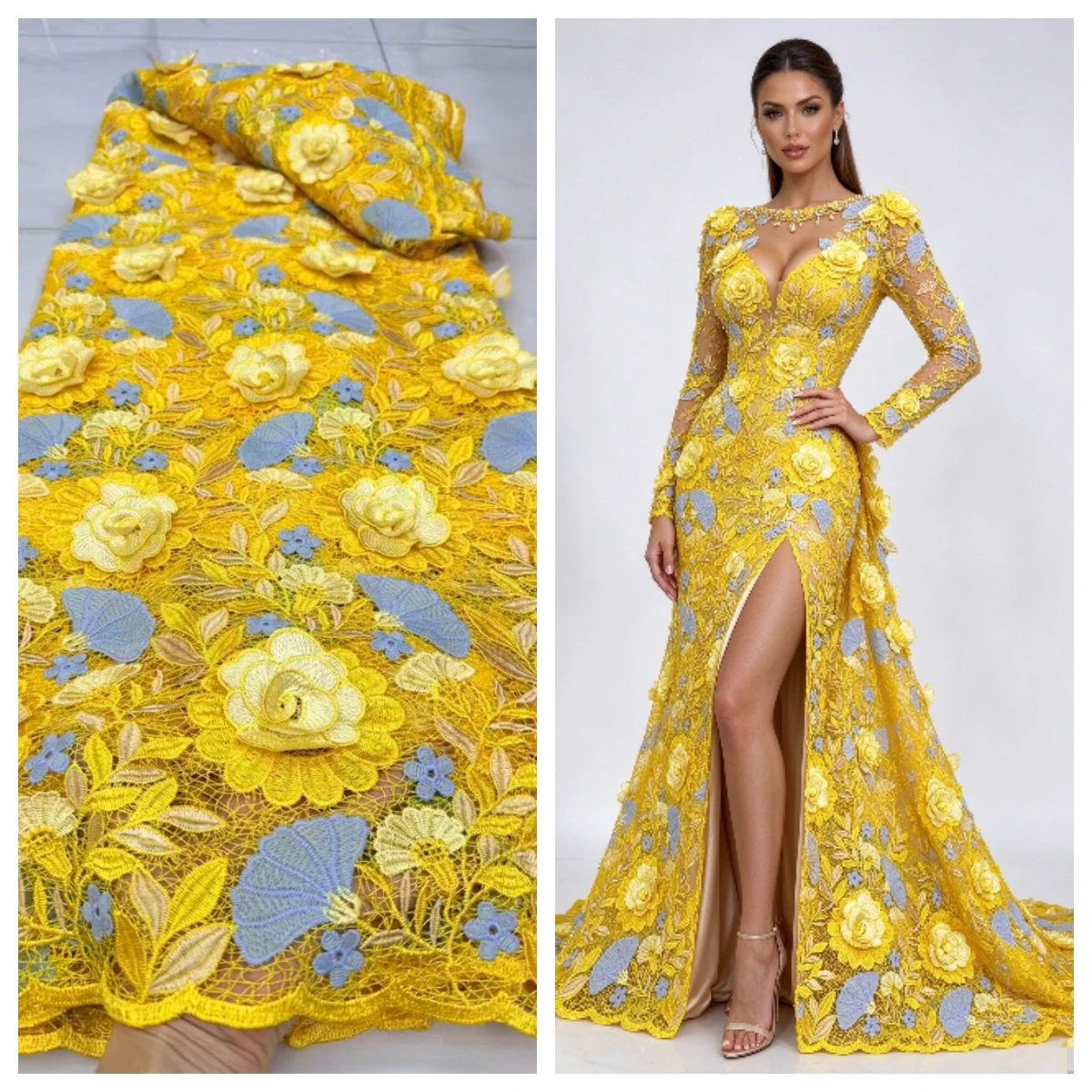 Newest African 3D Embroidered Organza Lace Fabric High Quality African Guipure Cord Lace Fabric For Sewing Nigerian Women Dresse