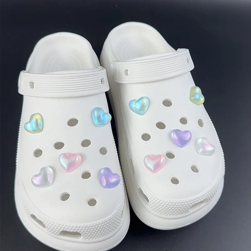 10PCS Fashion Shoe Charms Set Accessories Hole Shoe Buckle Cute Colorful Heart-sha DIY 3D Shoes Decorations Kid Party Girls Gift image 5