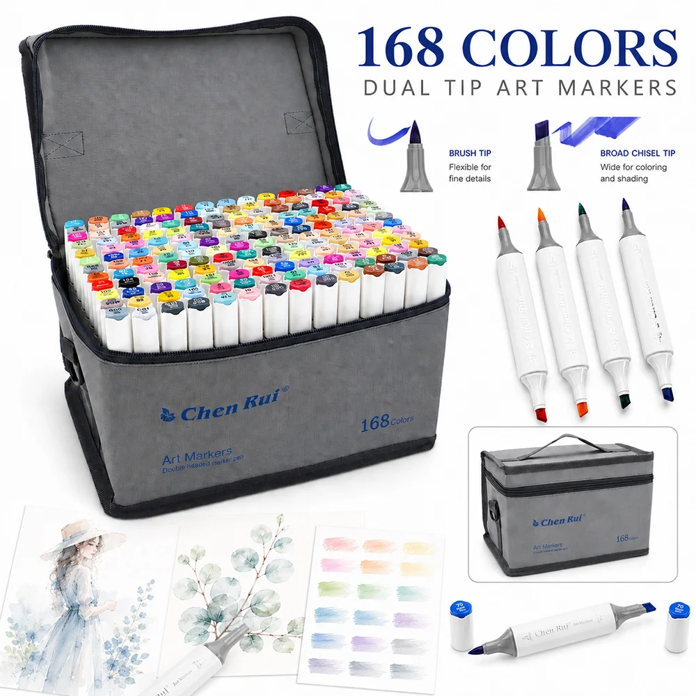 

48/60/80/120/168 Colors Dual Tip Acrylic Markers Waterproof Fast-Drying Professional Drawing Design DIY Decoration Art Supplies