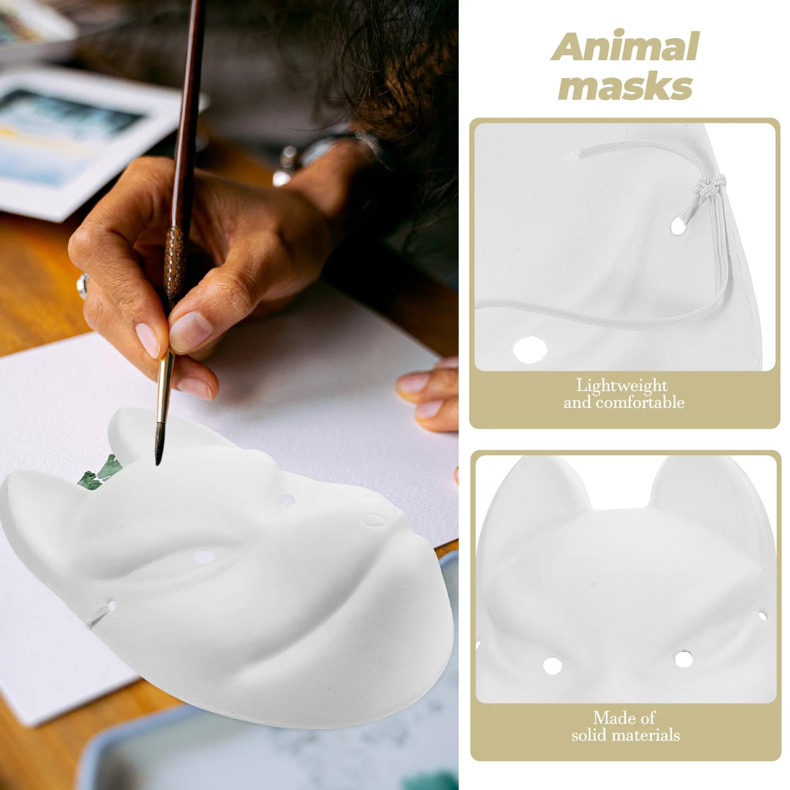 5Pcs Fox Mask Hand Painting Craft Kit for Adults Creative DIY Project Stage Performance Japanese Style Mask