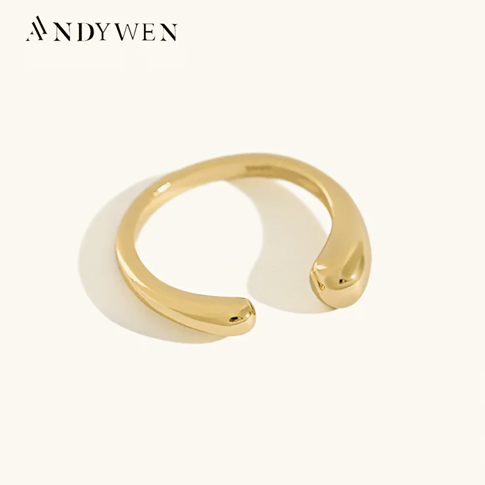 ANDYWEN 925 Sterling Silver 2020 Gold Open Bangle Resizable Rings Women Adjutsable Plain Ring Jewelry Fashion Party Statement