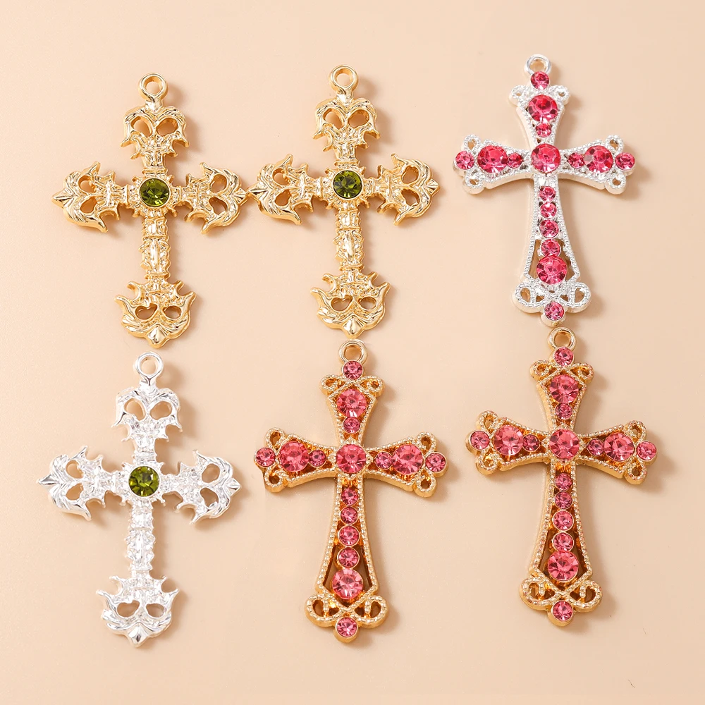 Leslie 10 Stück Große Kristall-Kruzifixe Jesus-Kreuz-Anhänger Steampunk-Kreuz-Anhänger für Schmuckherstellung, Halsketten, Ohrringe, Bastelarbeiten – Detail 1