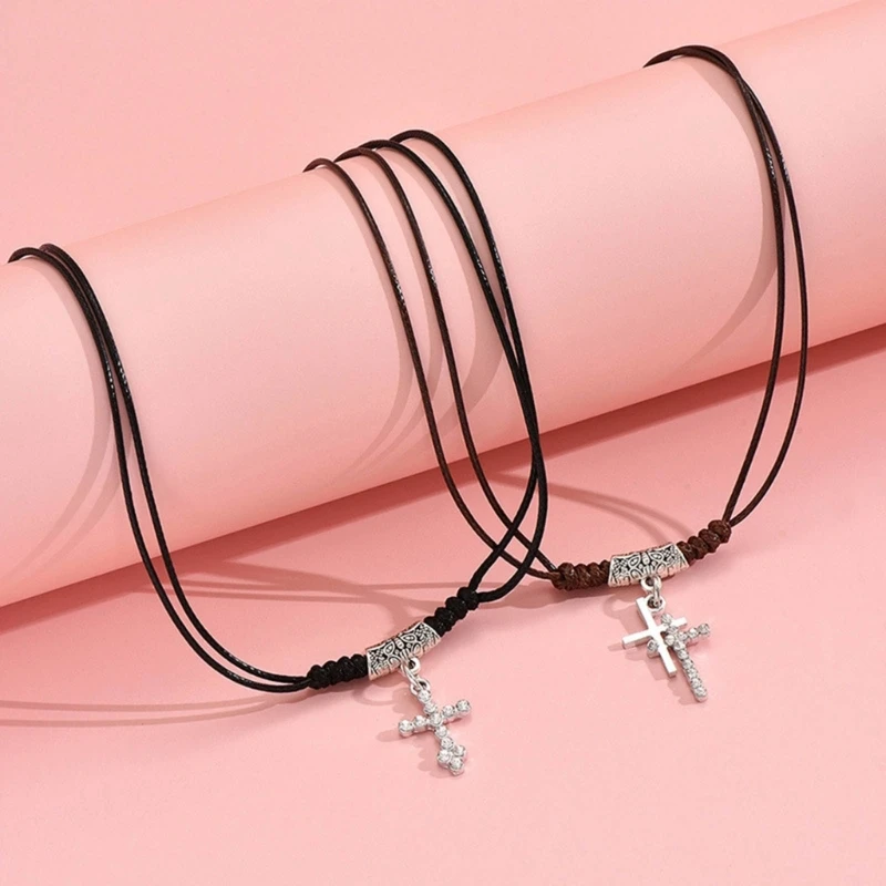 Ajustable Chain Neckchain Beautiful Crucifix Pendant Choker Couples Necklace