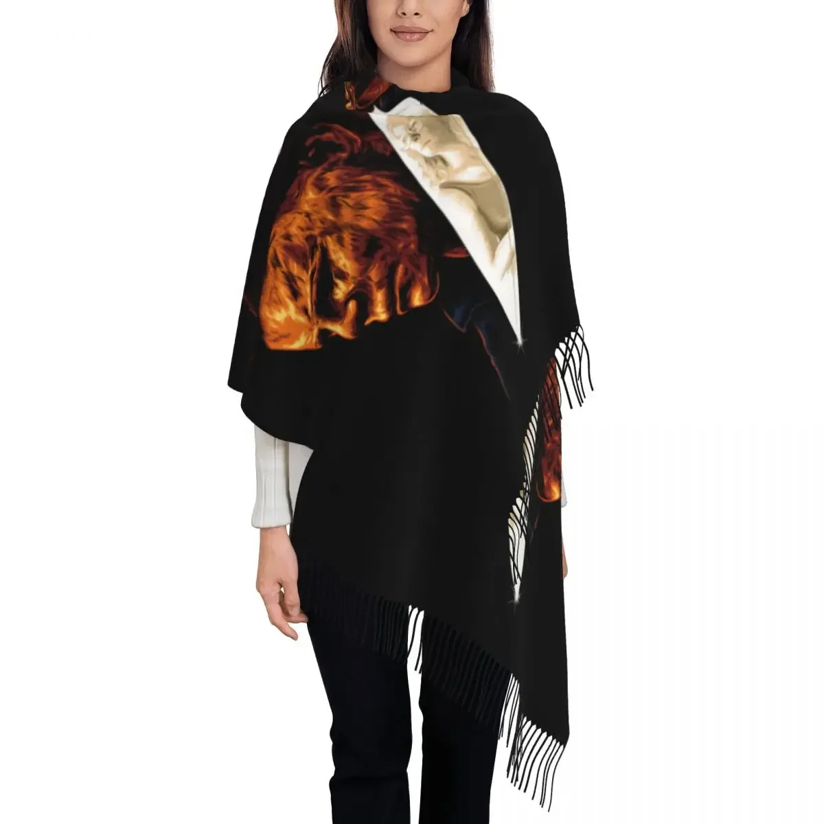 Custom Scary Tassel Scarf Women Soft Halloween Horror Film Shawls Wraps Female Winter Scarves