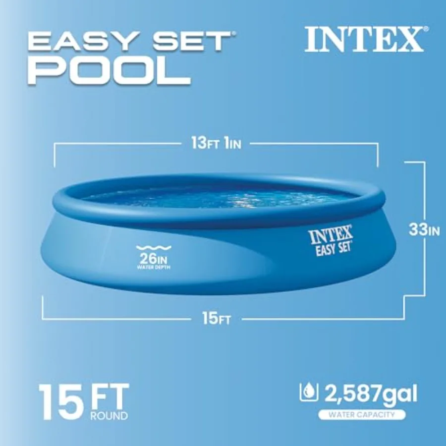 28157EH Easy Set Inflatable Swimming Pool Set: 15ft x 33in Includes 530 GPH Cartridge Filter Pump Puncture-Resistant Material 2
