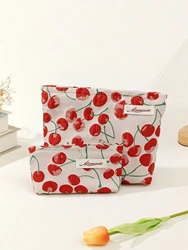 Embossed Cherry Cosmetic Bag High Capacity Hand-Held Mini Coin Storage Makeup Bag Beauty Bag Set For Travel Storage Organizer