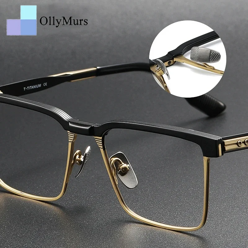

OLLYMURS Business Fashion Retro Square Luxury Eyewear Myopia Acetate Pure Titanium Optical Prescription Eyeglasses Frame Men