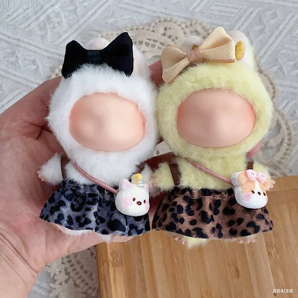 

Кукольная одежда для 10 см, мини-кукла Лабу, дизайнерский наряд, роскошное сексуальное платье с леопардовым принтом, игрушка Love Anime Labubu V4, аксессуары для кукол