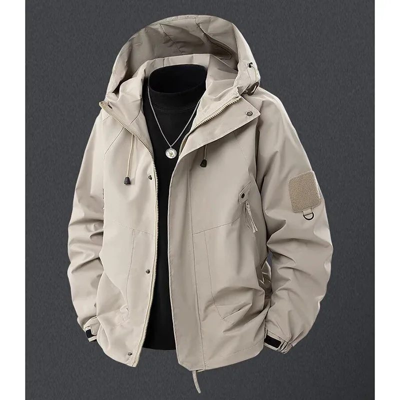 2026 Unisex Trend Hooded Jacket Men Chic American Style Versatile Outerwear Male Classic Outdoor Sports Windbreaker