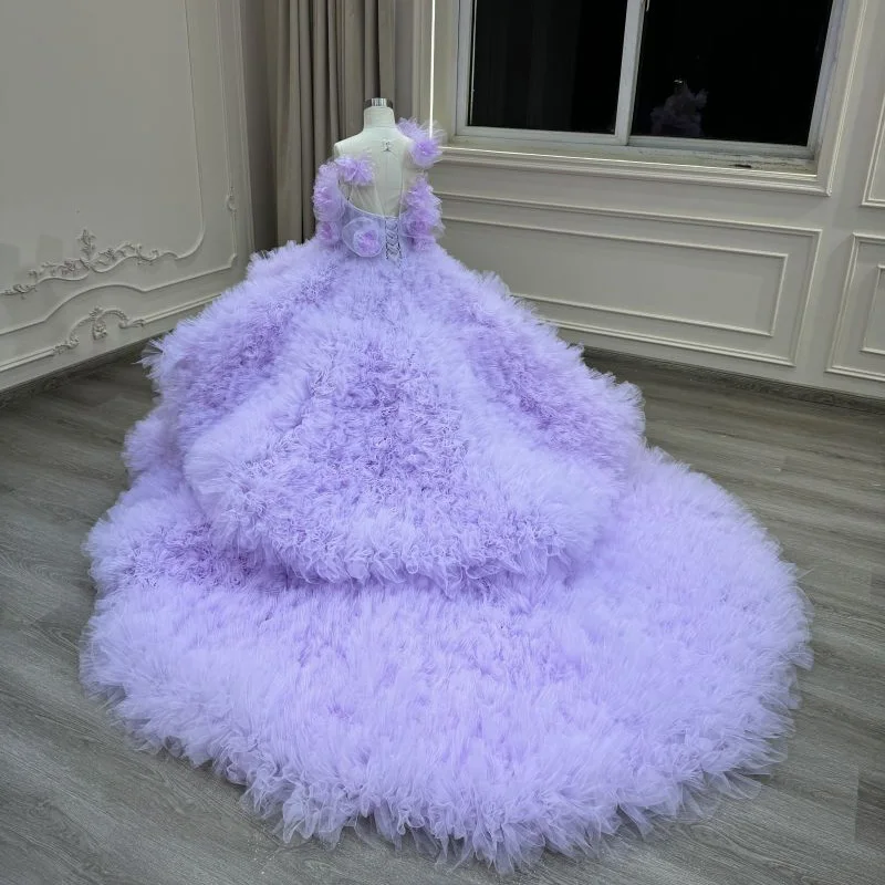 2024 new purple pastoral style round-neck card shoulder trailing flower children's skirt