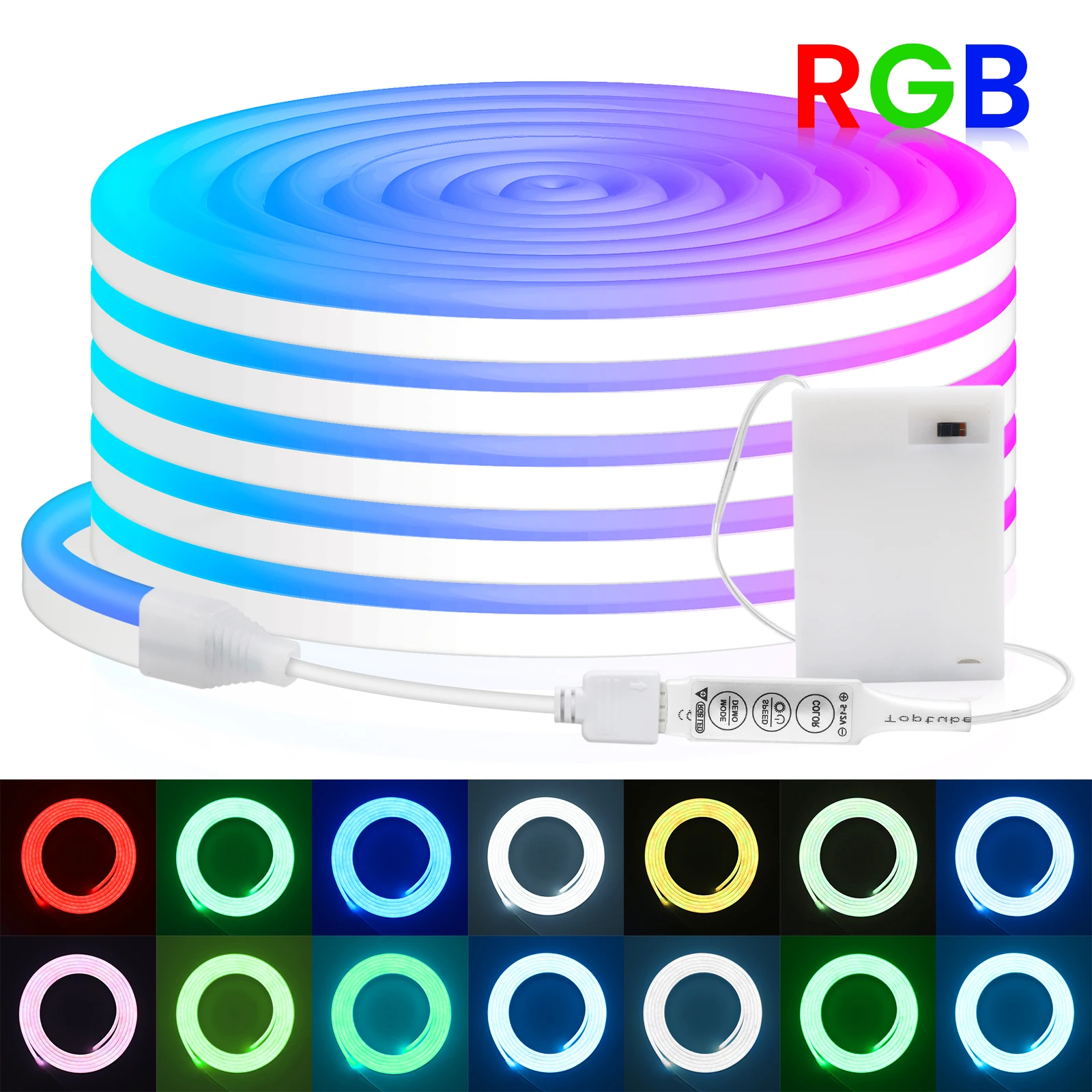 5V LED Neon Rope Lights 3535 108Leds/m RGB Led Strip Lights with Battery Box Color Changing Flexible Led Light Strip Neon Lights