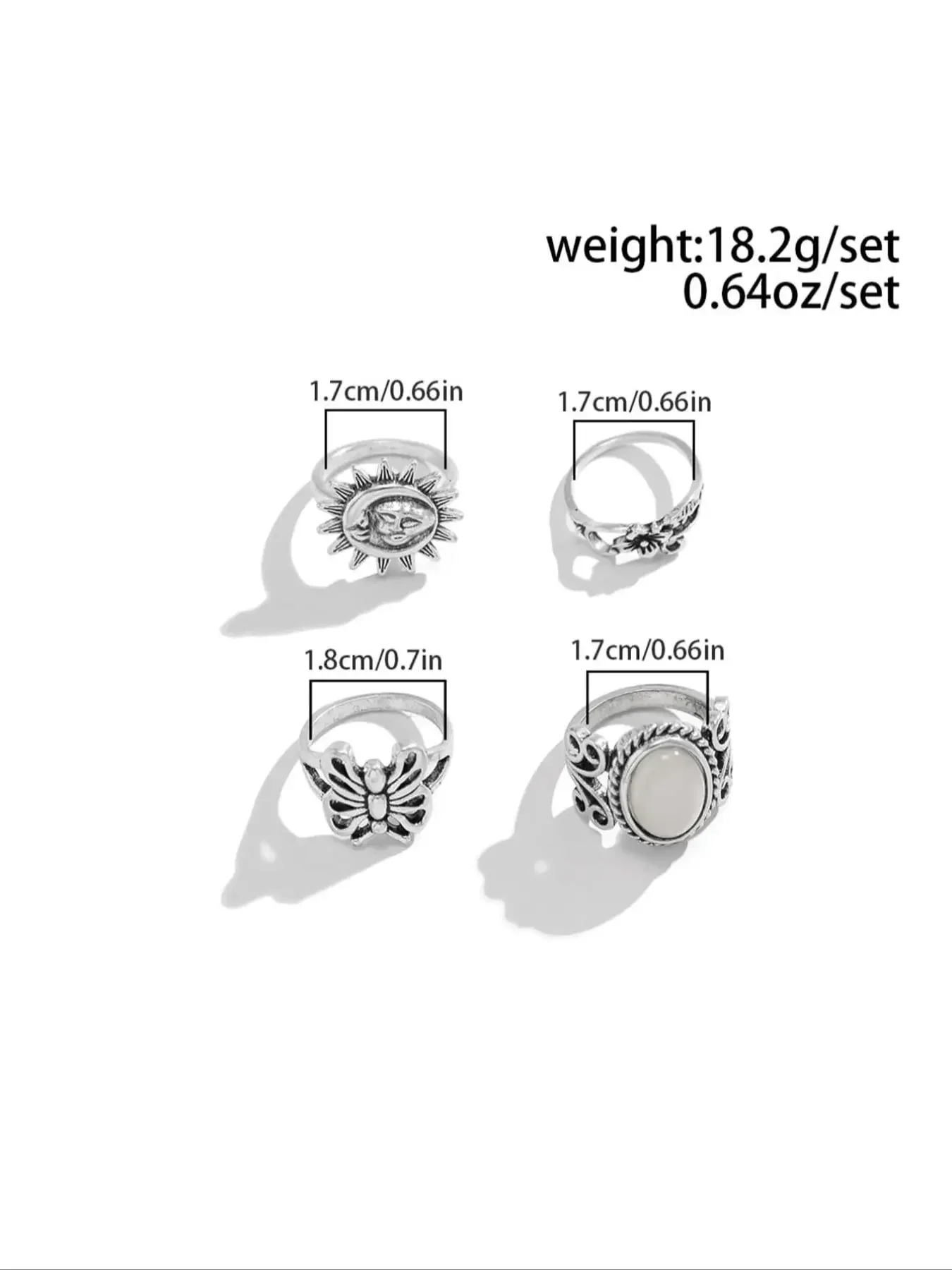 4pcs/set Vintage Butterfly & Flower Design Grunge Ring Bundles Kit, Streetwear Stacking Rings, Fashion Stackable Rings, Stackable Finger Rings, Fashion All-match Accessories for Women & Girls