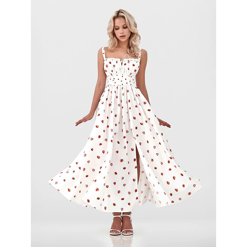 

Summer Women Lady Chic Floral Thin Slip Dress Girls High Waist Beach Vacation Skirts Female Sweet Designer Split Dress