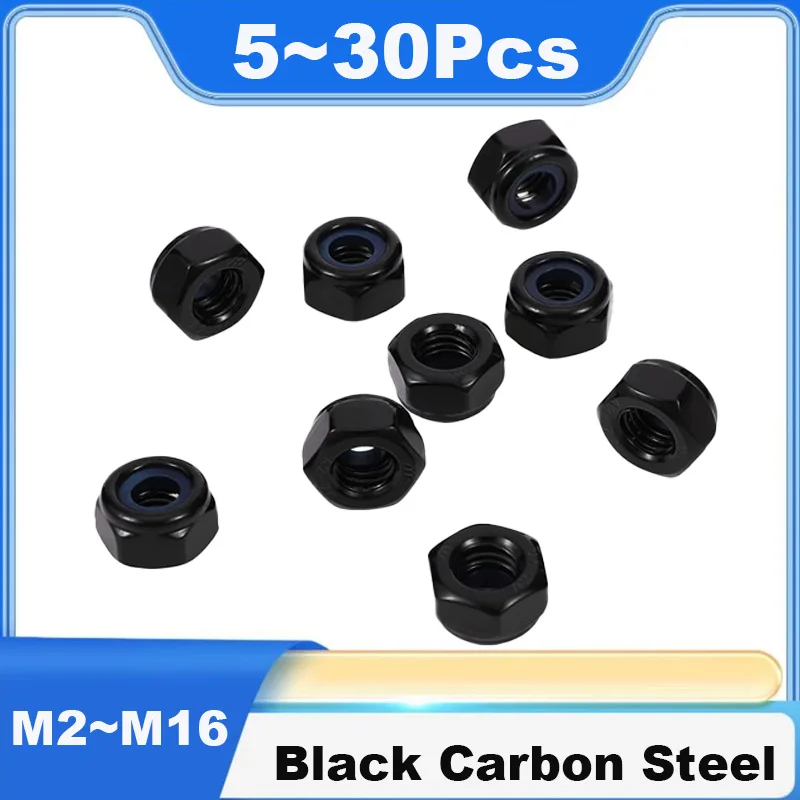 Black Carbon Steel Galvanized Hex Nylon Insert Lock Nut Self-locking Nylock Nut Locknut Black Zinc Plating M2~M16