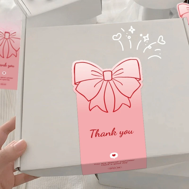 50 Stück niedliche rosa Schleifen-Dankeschön-Aufkleber, Rosen-Geschenkbox-Versiegelungsaufkleber, dekorative Geschenketiketten, selbstklebende Etiketten für Geschenkboxen. – Detail 2