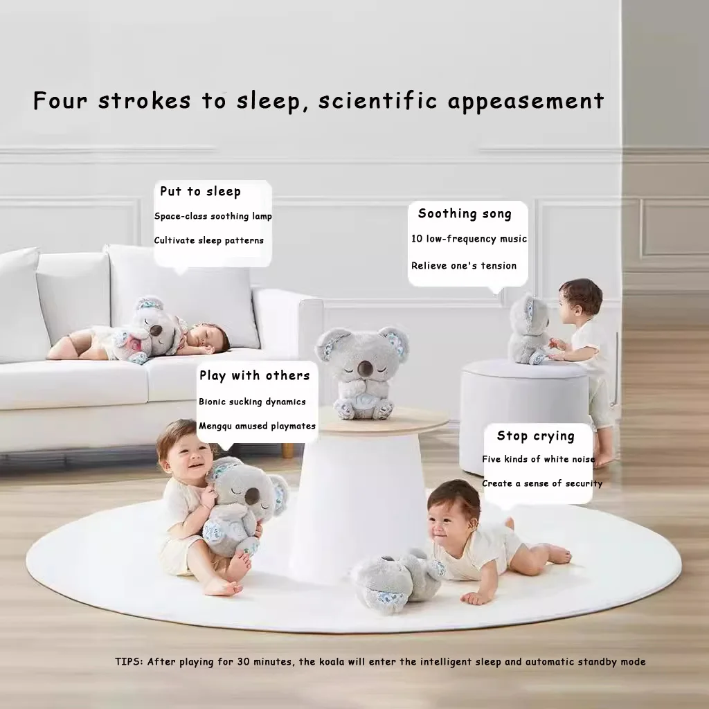 Soothing Breathing Koala Newborn Baby Acousto-Optic Soothing Doll Sleeping Artifact Early Education Story Machine Music Toys