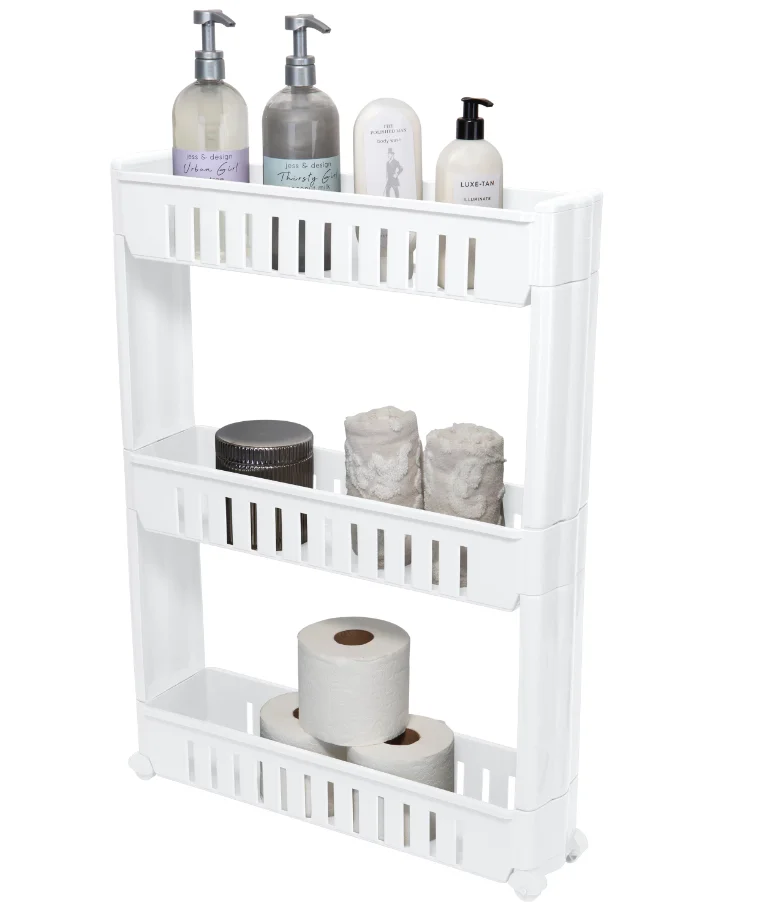 

Simplify 3 Tier Slim Slide Out Storage Cart in White for Closets and Laundry Rooms