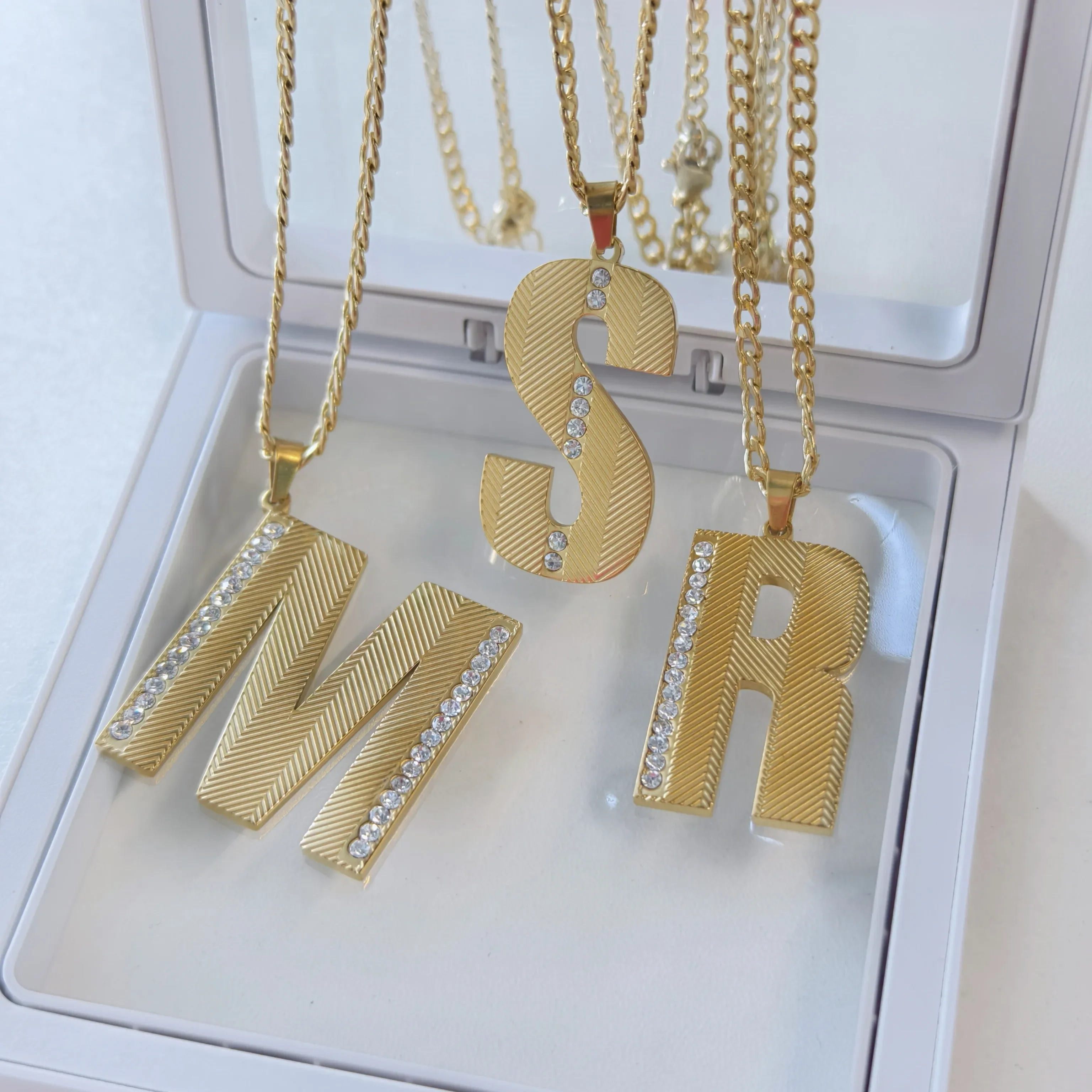 18K GOLD VERMEIL TEXTURE INITIALS WITH DIAMONDS Minimalistic Necklace Hip-Hop Letter Luxury Jewelry Large Pendant Gift for Men