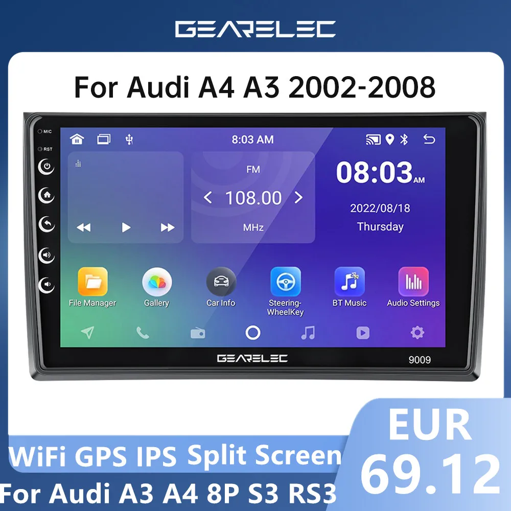 Auto Radio 9'' Car Multimedia Palyer GPS Navigation DSP Carplay 2 Din Auto Stereo Receiver Head Unit For Audi A4 A3 2002-2008