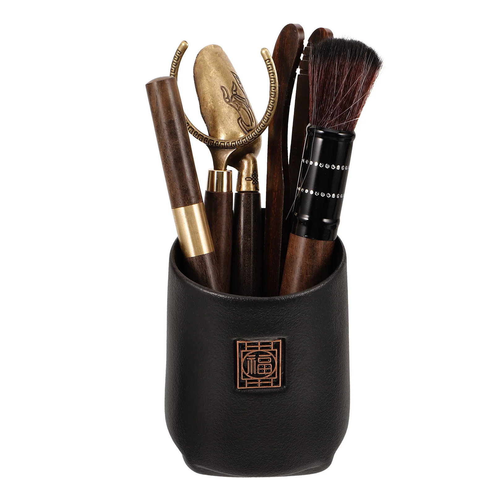 

1Set Gongfu Tea Set with Scoop Fork Spoon Canister Ceramic Wood Nylon Materials Classic Chinese Tea Ceremony Kit