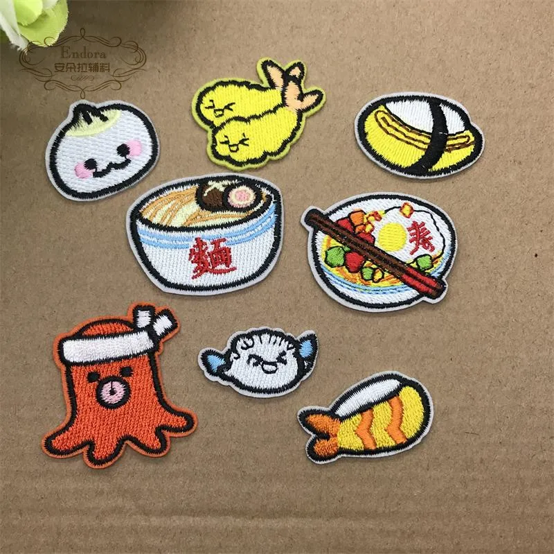 

New Arrival 10 Pcs Noodles Dumplings Fried Eggs Embroidered Patch Iron On Cartoon Motif DIY Applique Embroidery Accessory