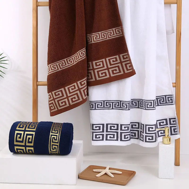 Oversized Cotton Bath Towel 140x70cm White Blue Black Geometric Embroidery Bathroom Towel Shower Cover in Green Black Blue Grey