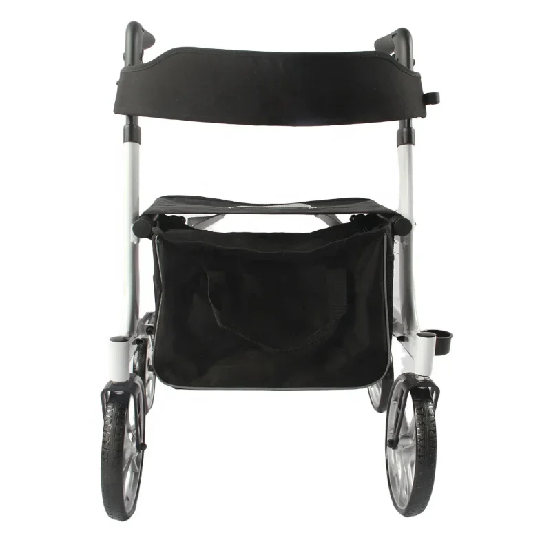 Aluminum Walking Rollator Nylon Pad Height Adjustable Two Loop Brakes Folding Upright Walker