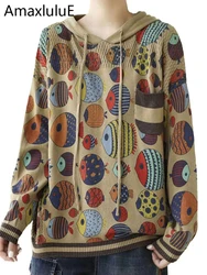 AmaxluluE 2025 Fall Fashion Knitwear Hooded Pullover Womens Loose Printed Cartoon Sweaters Ladies Luxury Vintage Casual Jumpers