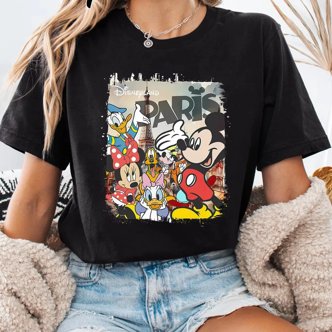 Disney 2026 Nouveau Mickey Mouse Donald Duck Garçon Fille T-Shirt D'été Famille Parent-Enfant Vêtements Décontracté Confort Surdimensionné Hommes Femmes